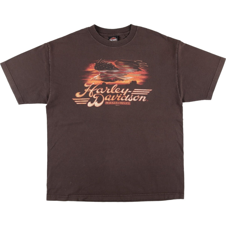2000'S Harley-Davidson Eagle Pattern/Stars and Stripes Motorcycle T-Shirt, Men's Size XL (approx.) unclear brown type Vintage Second Hand
