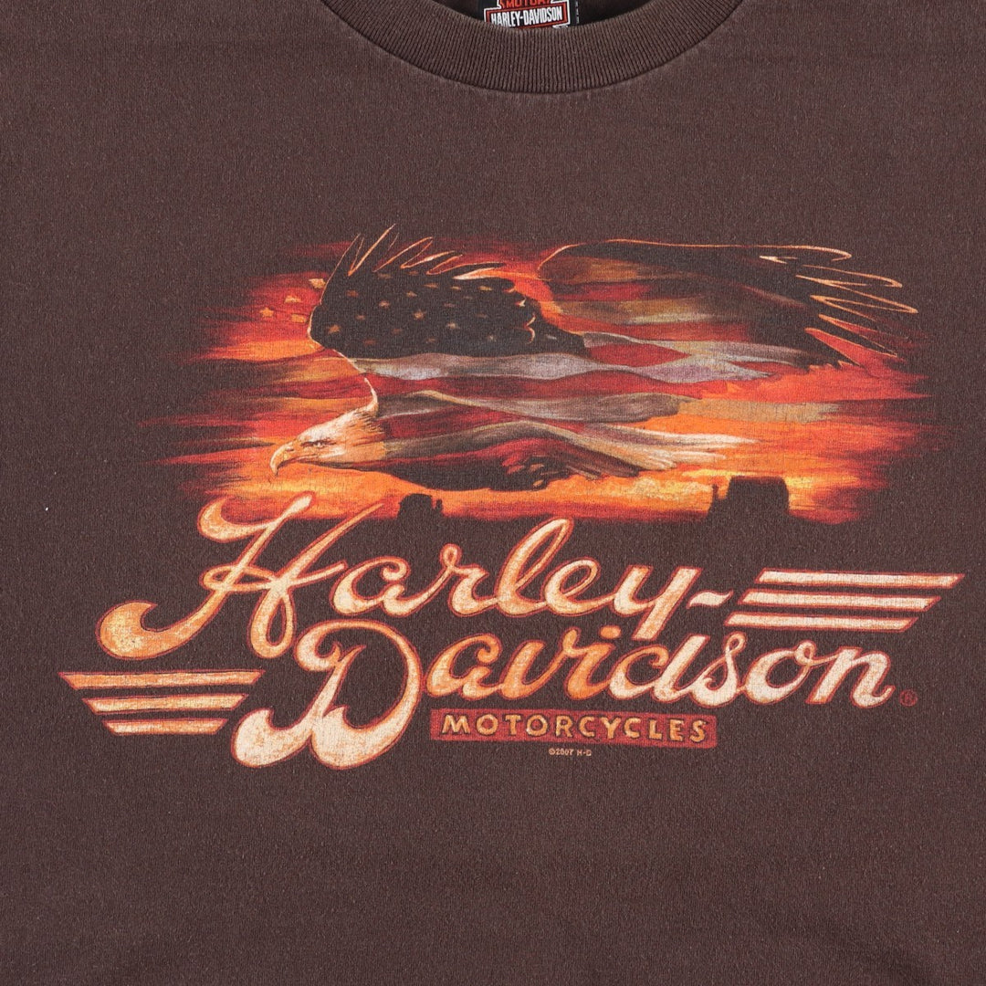 2000'S Harley-Davidson Eagle Pattern/Stars and Stripes Motorcycle T-Shirt, Men's Size XL (approx.) unclear brown type Vintage Second Hand
