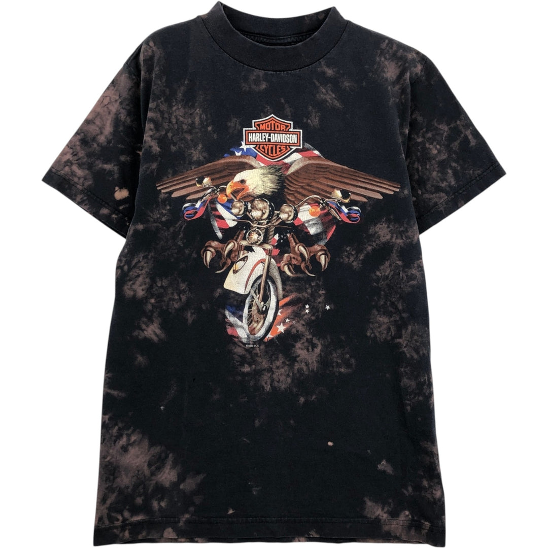 90'S Harley-Davidson Tie-Dye Pattern Eagle Pattern American Flag Motorcycle T-Shirt Made in USA Men's Size S cotton black type Vintage Second Hand