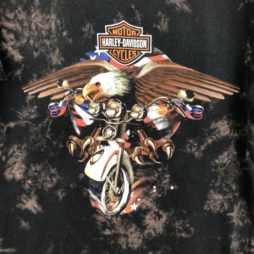 90'S Harley-Davidson Tie-Dye Pattern Eagle Pattern American Flag Motorcycle T-Shirt Made in USA Men's Size S cotton black type Vintage Second Hand