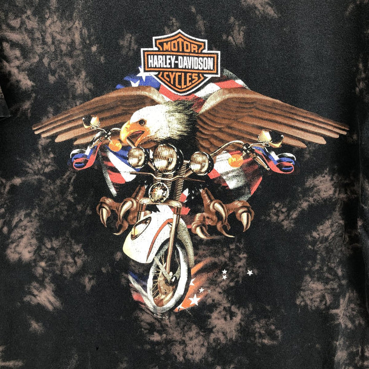 90'S Harley-Davidson Tie-Dye Pattern Eagle Pattern American Flag Motorcycle T-Shirt Made in USA Men's Size S cotton black type Vintage Second Hand