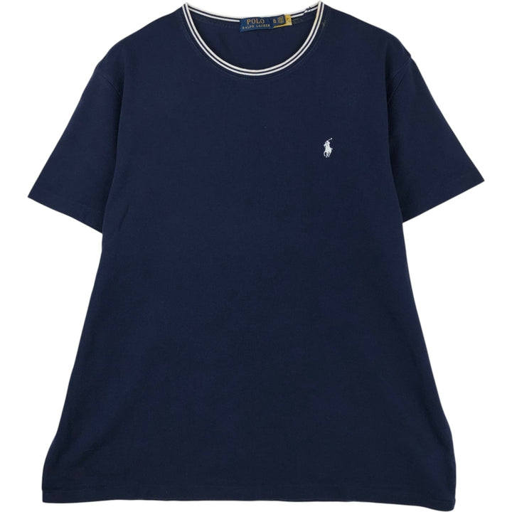 Ralph Lauren POLO RALPH LAUREN Short-Sleeve T-Shirt with One-Point Logo, Men's Size XL (approx.) cotton navy blue type Vintage Second Hand