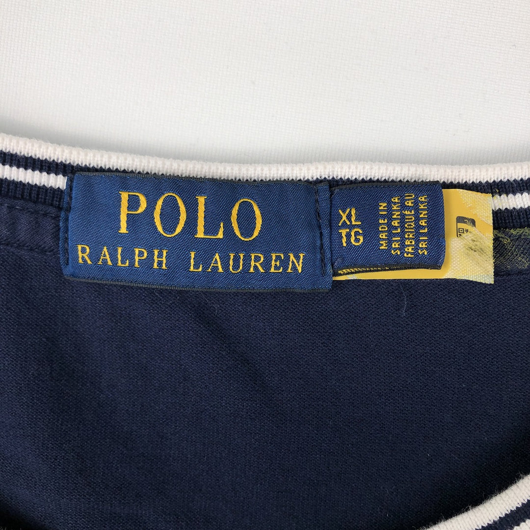 Ralph Lauren POLO RALPH LAUREN Short-Sleeve T-Shirt with One-Point Logo, Men's Size XL (approx.) cotton navy blue type Vintage Second Hand