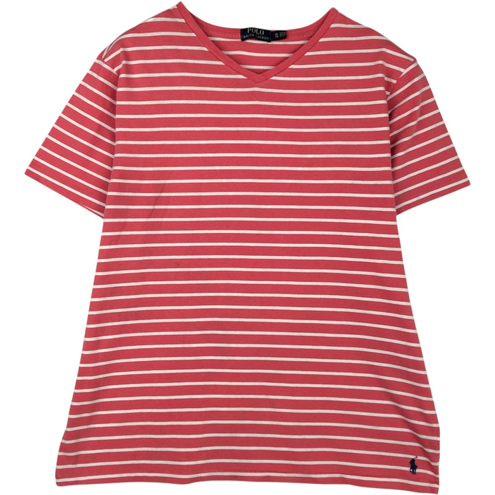Ralph Lauren POLO RALPH LAUREN Striped Pattern Short-Sleeve V-Neck T-Shirt, Men's Size XL (approx.) cotton coral Vintage Second Hand