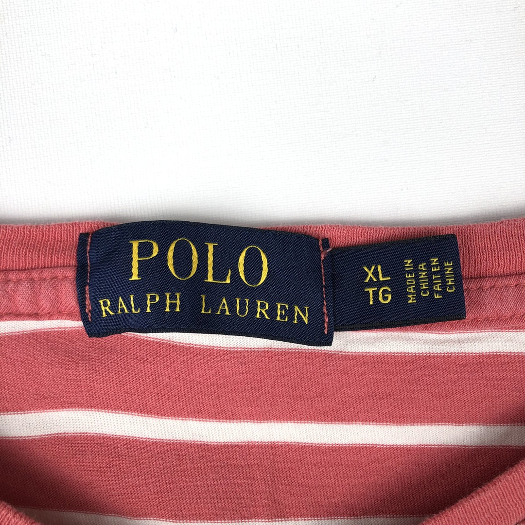 Ralph Lauren POLO RALPH LAUREN Striped Pattern Short-Sleeve V-Neck T-Shirt, Men's Size XL (approx.) cotton coral Vintage Second Hand