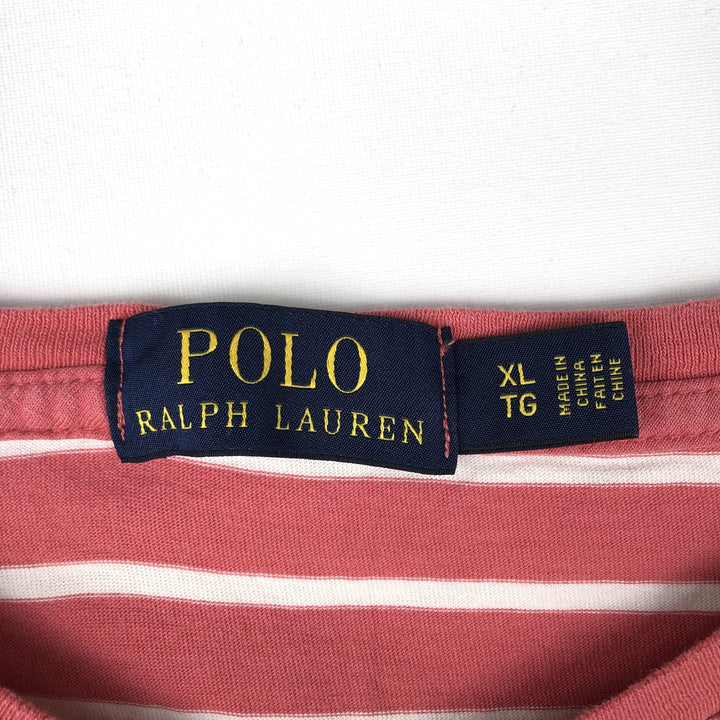 Ralph Lauren POLO RALPH LAUREN Striped Pattern Short-Sleeve V-Neck T-Shirt, Men's Size XL (approx.) cotton coral Vintage Second Hand