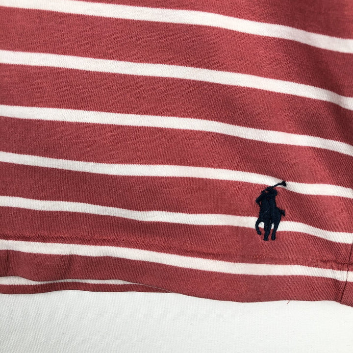 Ralph Lauren POLO RALPH LAUREN Striped Pattern Short-Sleeve V-Neck T-Shirt, Men's Size XL (approx.) cotton coral Vintage Second Hand