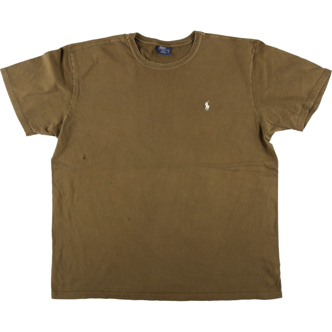 Ralph Lauren POLO by Ralph Lauren Short-Sleeve T-Shirt with One-Point Logo, Men's Size XL (approx.) cotton brown type Vintage Second Hand