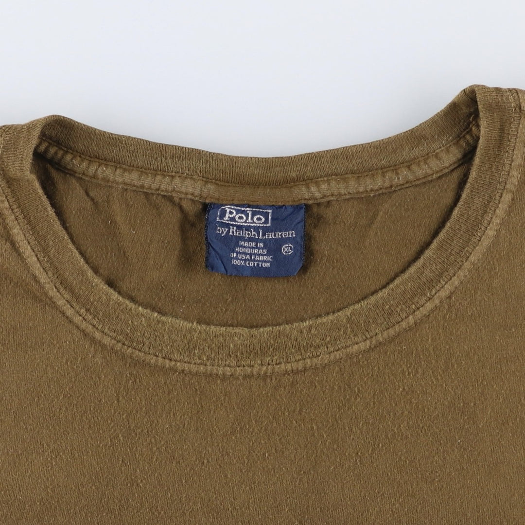 Ralph Lauren POLO by Ralph Lauren Short-Sleeve T-Shirt with One-Point Logo, Men's Size XL (approx.) cotton brown type Vintage Second Hand