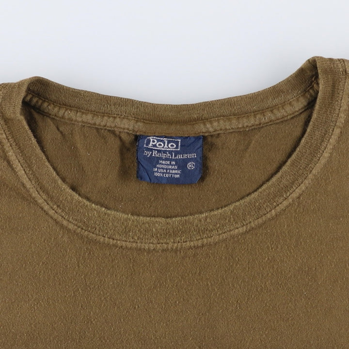 Ralph Lauren POLO by Ralph Lauren Short-Sleeve T-Shirt with One-Point Logo, Men's Size XL (approx.) cotton brown type Vintage Second Hand