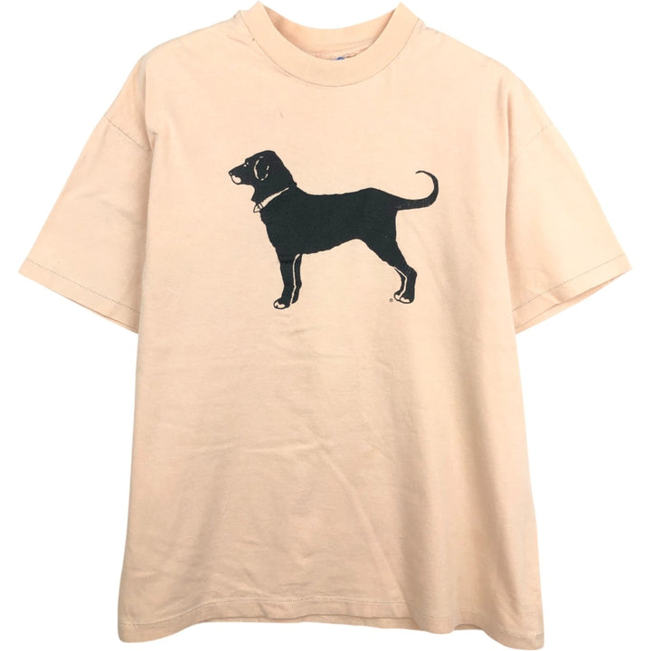 90'S Hanes BEEFY-T Dog Print Animal T-Shirt, Made in USA, Men's Size L (approx.), Vintage cotton Beige type Vintage Second Hand