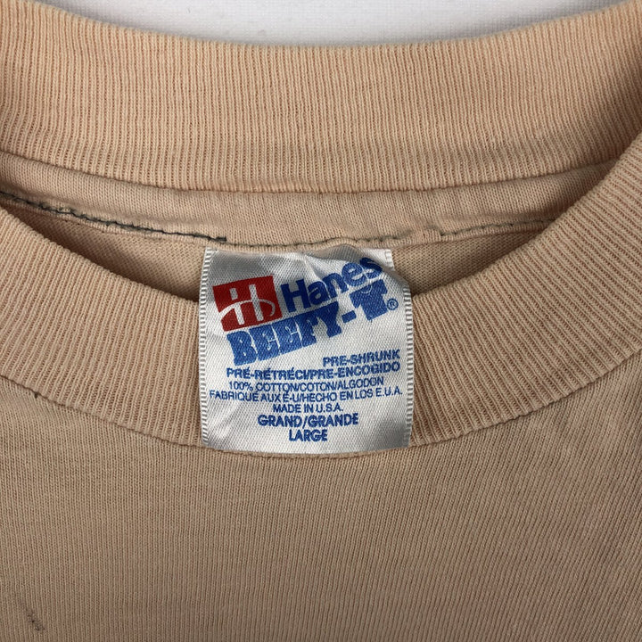 90'S Hanes BEEFY-T Dog Print Animal T-Shirt, Made in USA, Men's Size L (approx.), Vintage cotton Beige type Vintage Second Hand