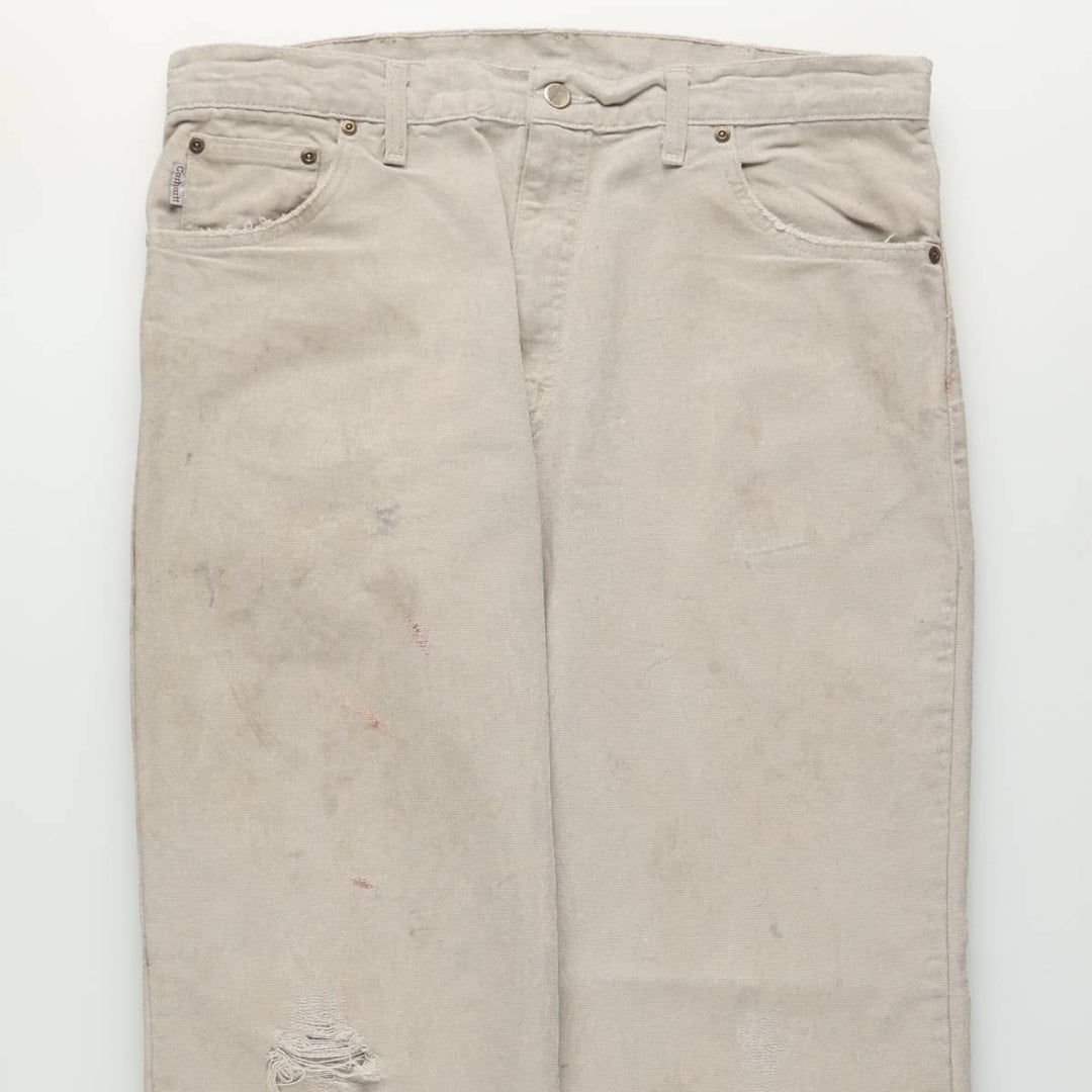 Carhartt Duck Work Pants, Made in USA, Men's Size W36 (approx.) cotton Beige type Vintage Second Hand