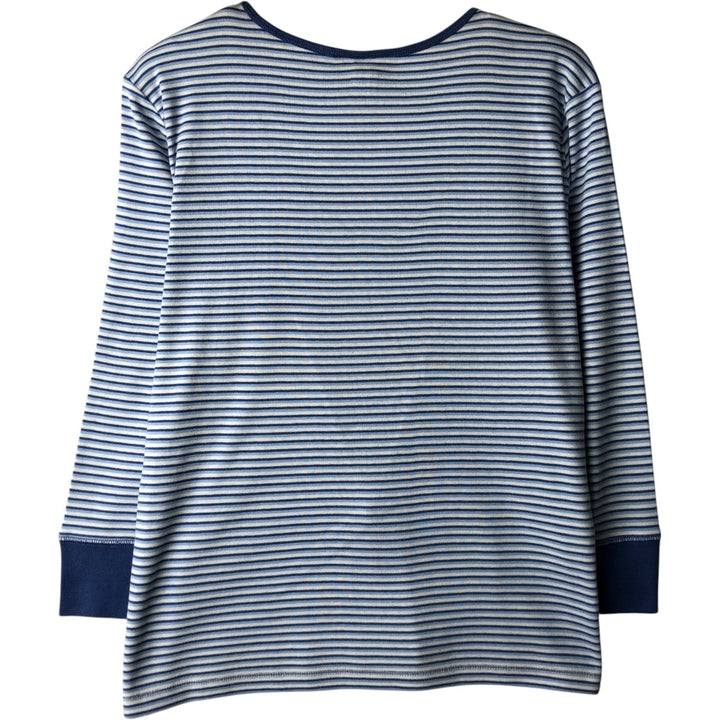 Ralph Lauren LAUREN Striped Pattern 3/4 Sleeve V-Neck Long T-Shirt (Women's Size L) cotton white type Vintage Second Hand