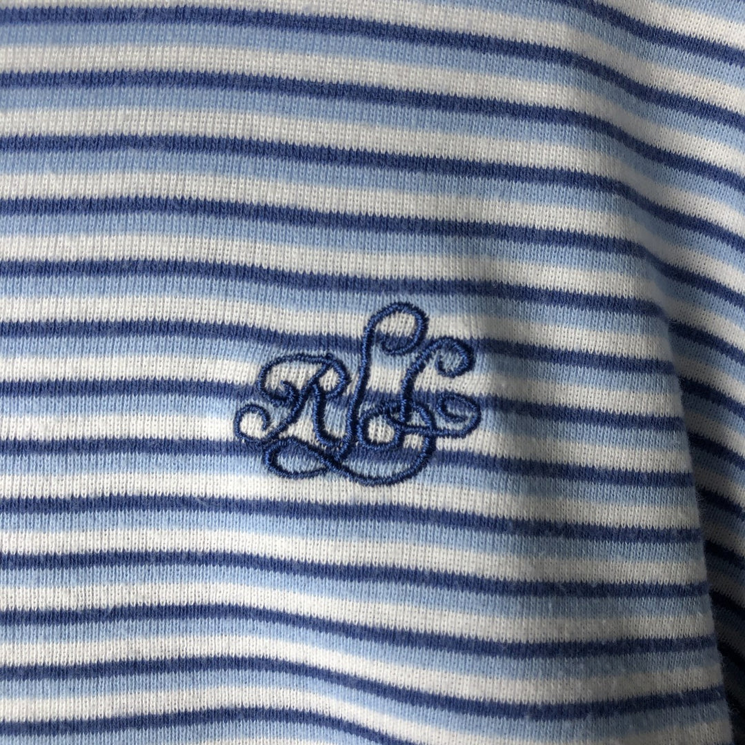 Ralph Lauren LAUREN Striped Pattern 3/4 Sleeve V-Neck Long T-Shirt (Women's Size L) cotton white type Vintage Second Hand