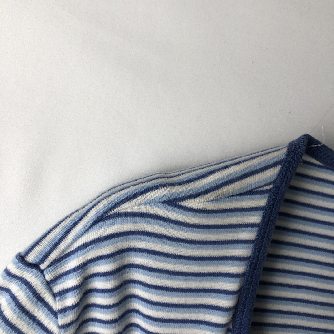 Ralph Lauren LAUREN Striped Pattern 3/4 Sleeve V-Neck Long T-Shirt (Women's Size L) cotton white type Vintage Second Hand