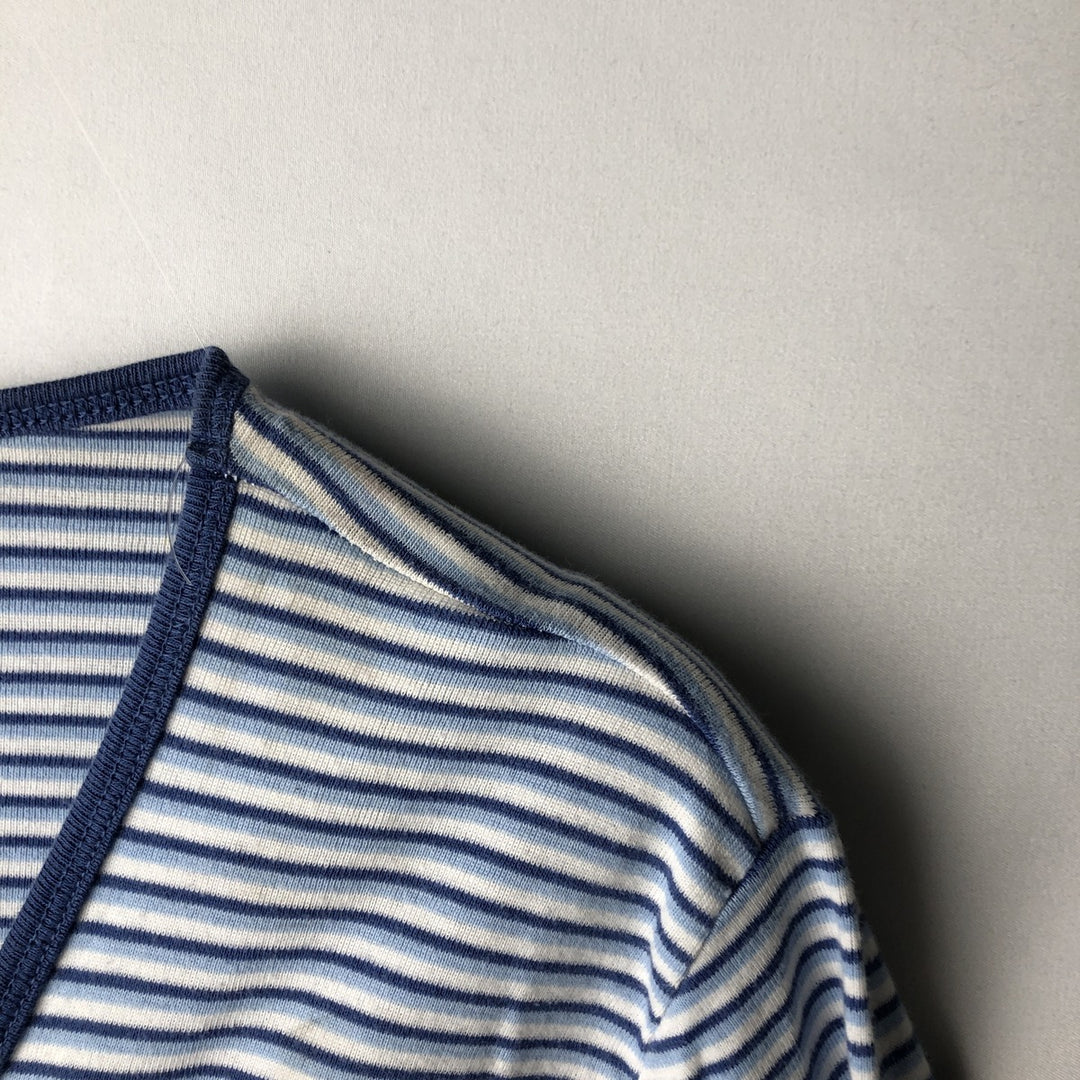 Ralph Lauren LAUREN Striped Pattern 3/4 Sleeve V-Neck Long T-Shirt (Women's Size L) cotton white type Vintage Second Hand