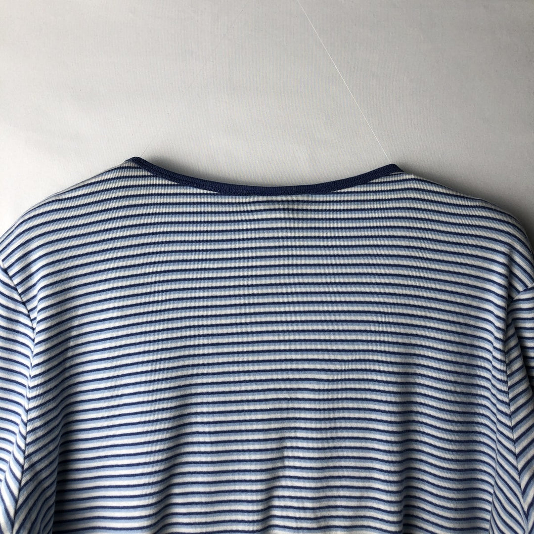 Ralph Lauren LAUREN Striped Pattern 3/4 Sleeve V-Neck Long T-Shirt (Women's Size L) cotton white type Vintage Second Hand