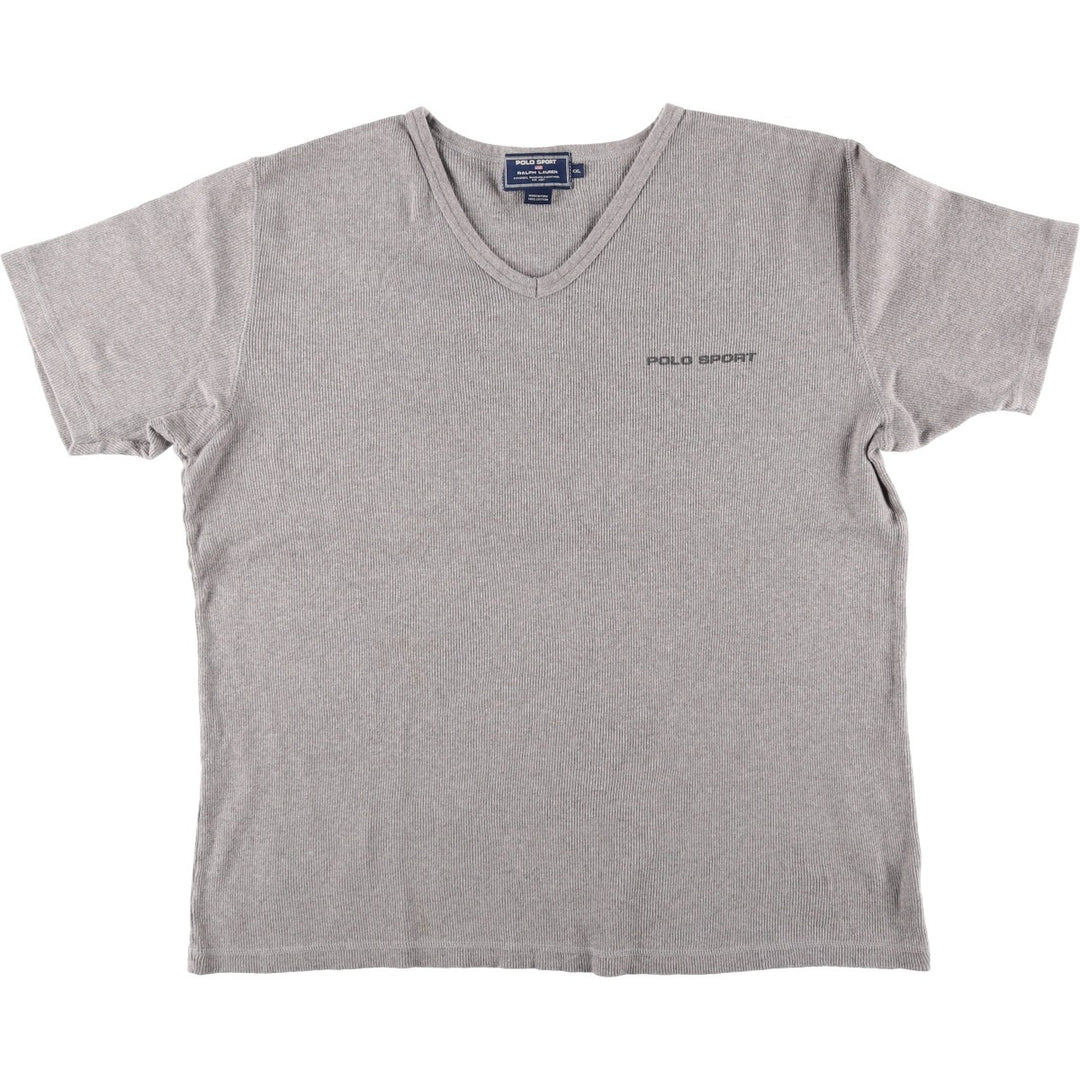 Ralph Lauren POLO SPORT Ribbed Short-Sleeve V-Neck T-Shirt, Men's Size XXL (approx.) cotton gray type Vintage Second Hand