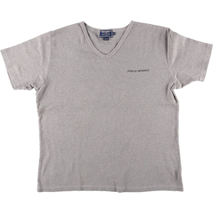 Ralph Lauren POLO SPORT Ribbed Short-Sleeve V-Neck T-Shirt, Men's Size XXL (approx.) cotton gray type Vintage Second Hand