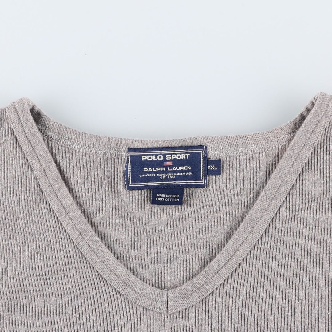 Ralph Lauren POLO SPORT Ribbed Short-Sleeve V-Neck T-Shirt, Men's Size XXL (approx.) cotton gray type Vintage Second Hand
