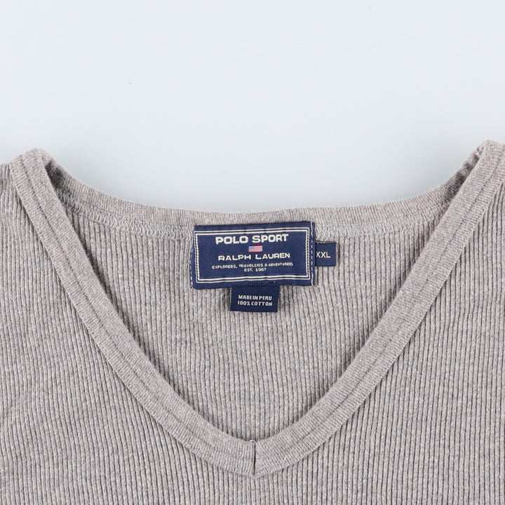 Ralph Lauren POLO SPORT Ribbed Short-Sleeve V-Neck T-Shirt, Men's Size XXL (approx.) cotton gray type Vintage Second Hand