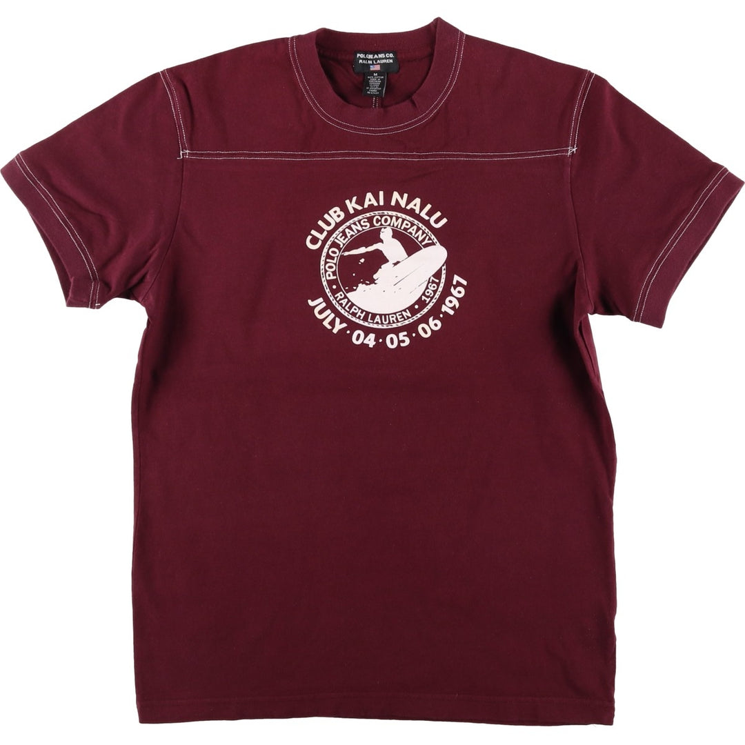 Ralph Lauren POLO JEANS COMPANY Short-Sleeve Logo T-Shirt, Made in USA, Men's Size M (approx.) cotton burgundy type Vintage Second Hand