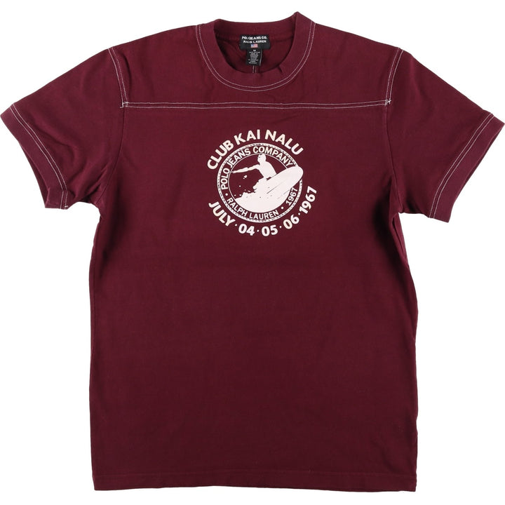 Ralph Lauren POLO JEANS COMPANY Short-Sleeve Logo T-Shirt, Made in USA, Men's Size M (approx.) cotton burgundy type Vintage Second Hand