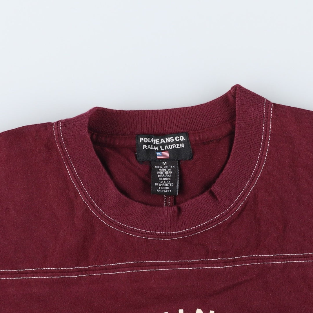 Ralph Lauren POLO JEANS COMPANY Short-Sleeve Logo T-Shirt, Made in USA, Men's Size M (approx.) cotton burgundy type Vintage Second Hand