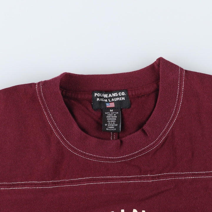 Ralph Lauren POLO JEANS COMPANY Short-Sleeve Logo T-Shirt, Made in USA, Men's Size M (approx.) cotton burgundy type Vintage Second Hand