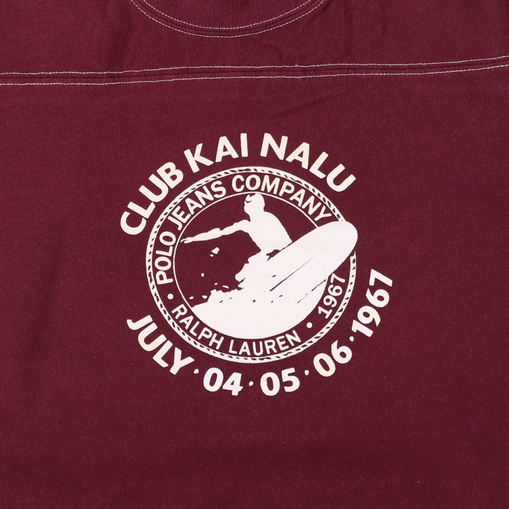 Ralph Lauren POLO JEANS COMPANY Short-Sleeve Logo T-Shirt, Made in USA, Men's Size M (approx.) cotton burgundy type Vintage Second Hand