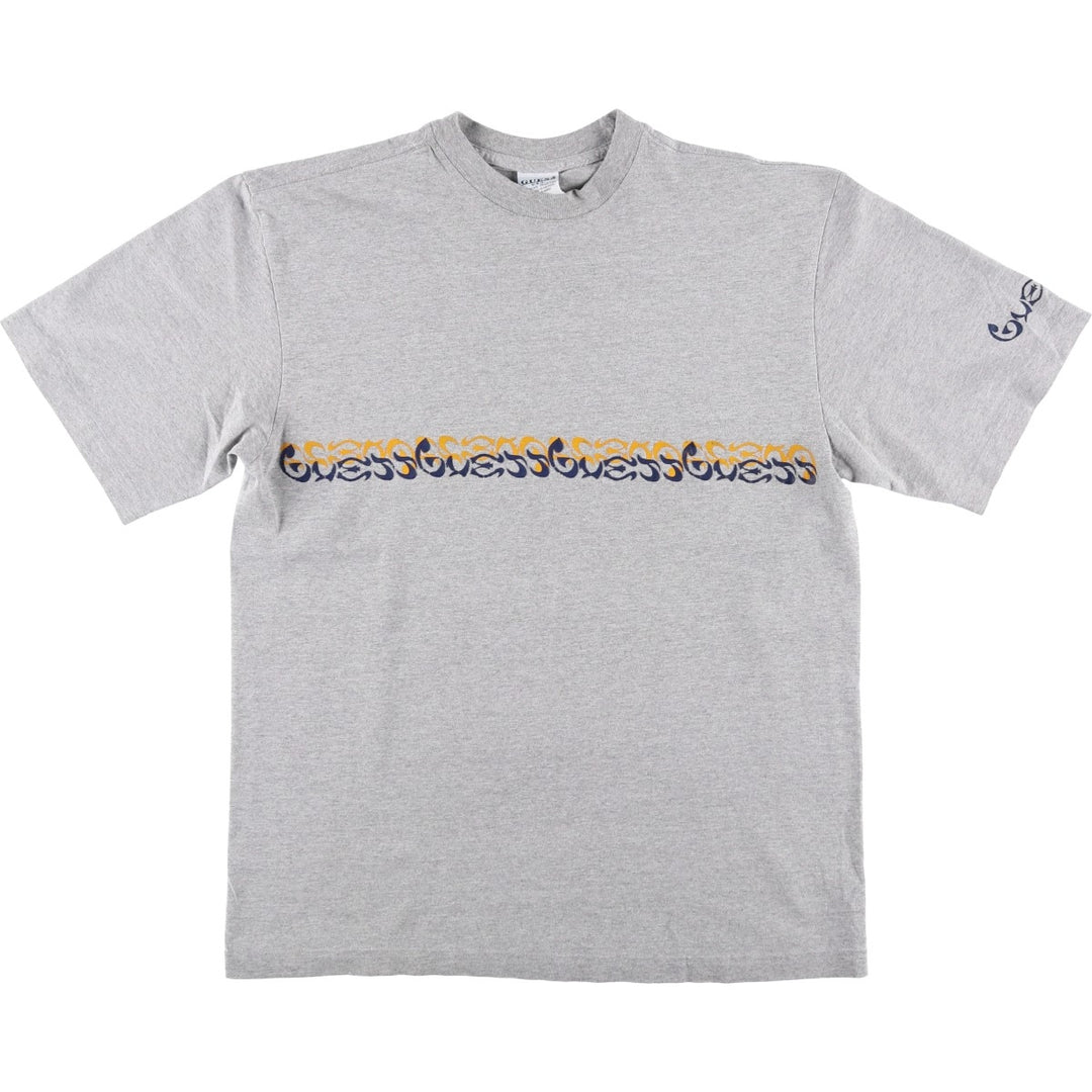 90'S Guess AMERICAN TRADITIONAL Short-Sleeve Printed T-Shirt, Men's Size M (approx.), Vintage cotton gray type Vintage Second Hand