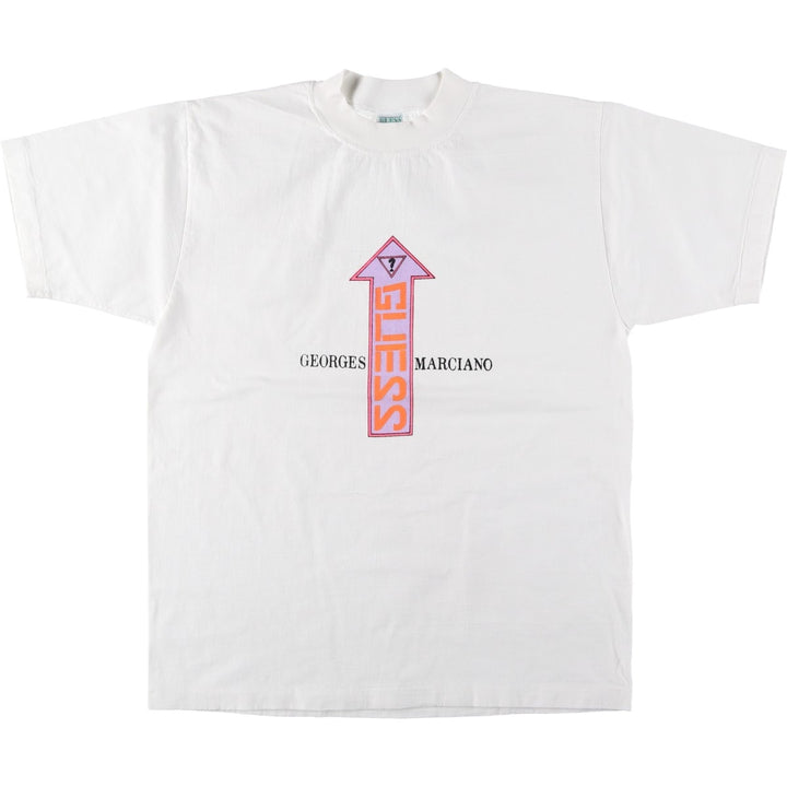 Guess by Georges Marciano short-sleeved printed T-shirt, men's size M equivalent, mock neck. cotton white type Vintage Second Hand
