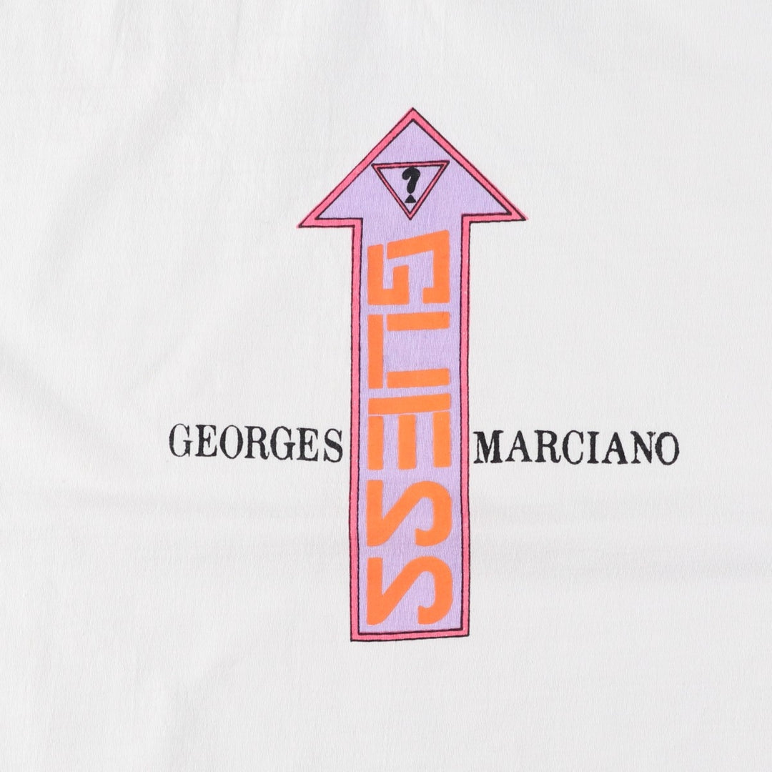 Guess by Georges Marciano short-sleeved printed T-shirt, men's size M equivalent, mock neck. cotton white type Vintage Second Hand