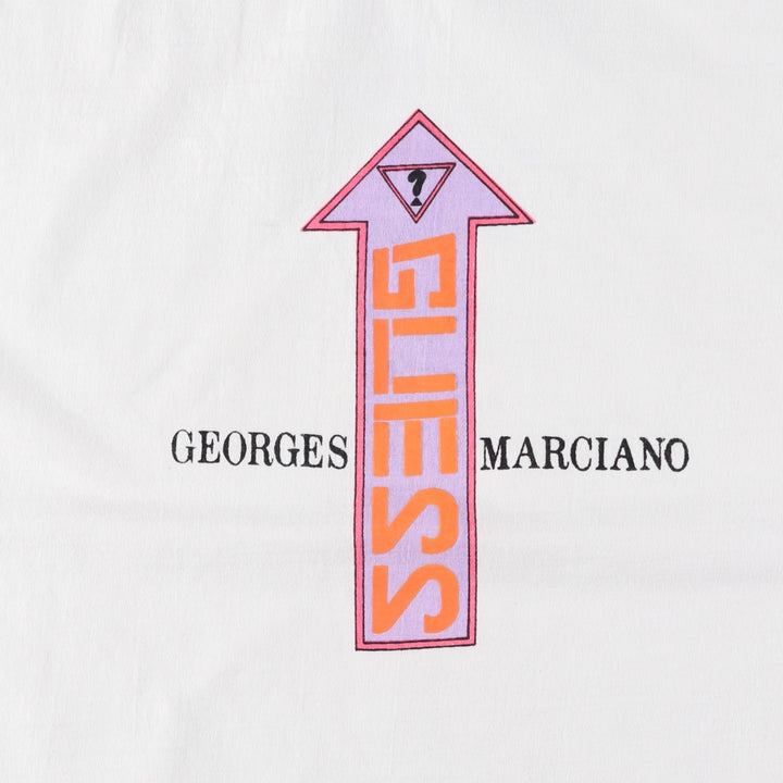 Guess by Georges Marciano short-sleeved printed T-shirt, men's size M equivalent, mock neck. cotton white type Vintage Second Hand