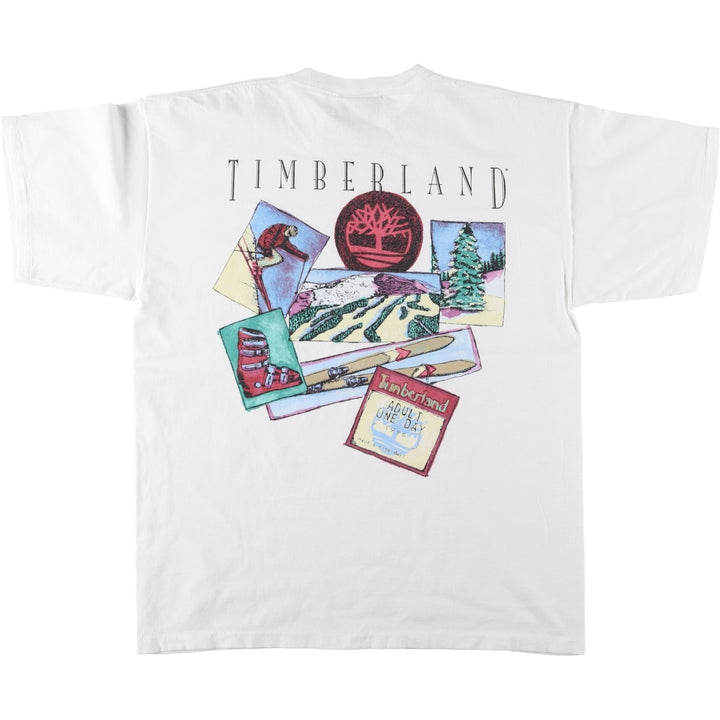 Timberland Short-Sleeve Printed T-Shirt, Made in USA, Men's Size L (approx.) cotton white type Vintage Second Hand