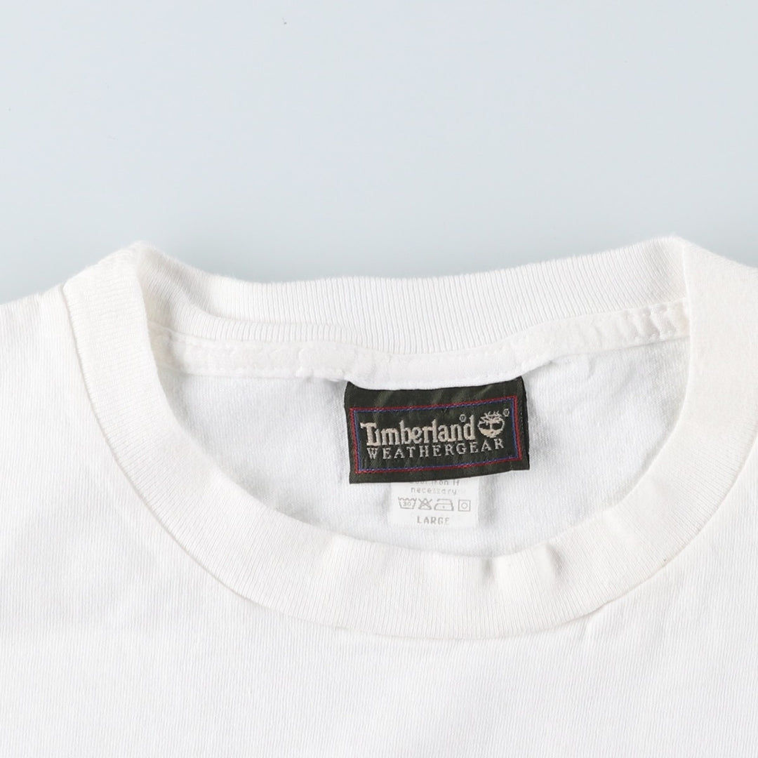 Timberland Short-Sleeve Printed T-Shirt, Made in USA, Men's Size L (approx.) cotton white type Vintage Second Hand