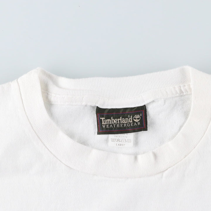 Timberland Short-Sleeve Printed T-Shirt, Made in USA, Men's Size L (approx.) cotton white type Vintage Second Hand