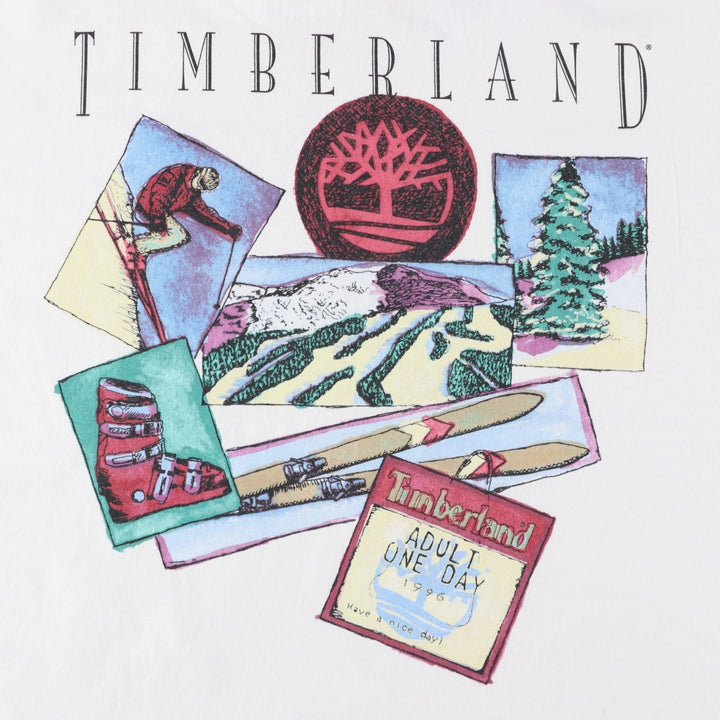 Timberland Short-Sleeve Printed T-Shirt, Made in USA, Men's Size L (approx.) cotton white type Vintage Second Hand