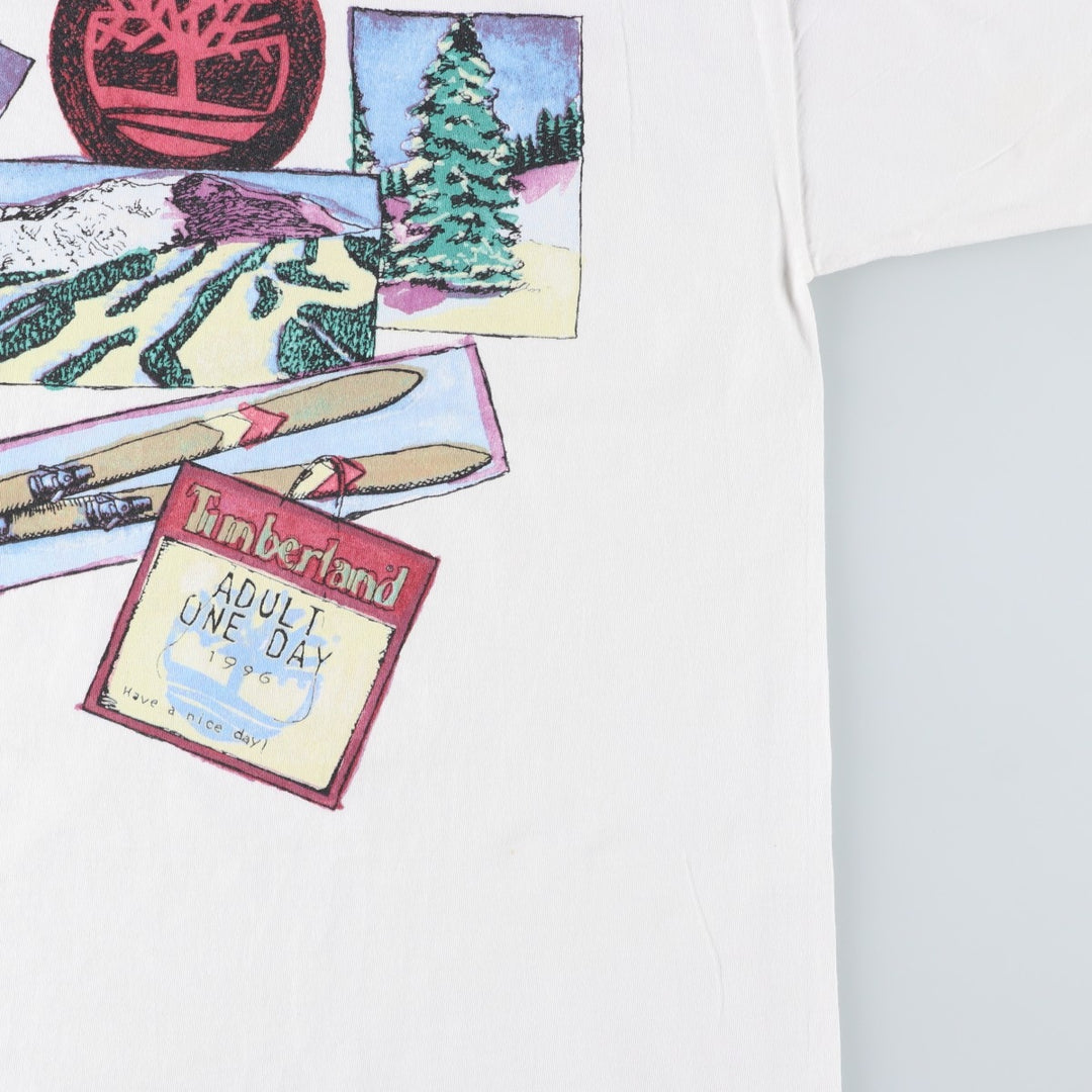Timberland Short-Sleeve Printed T-Shirt, Made in USA, Men's Size L (approx.) cotton white type Vintage Second Hand