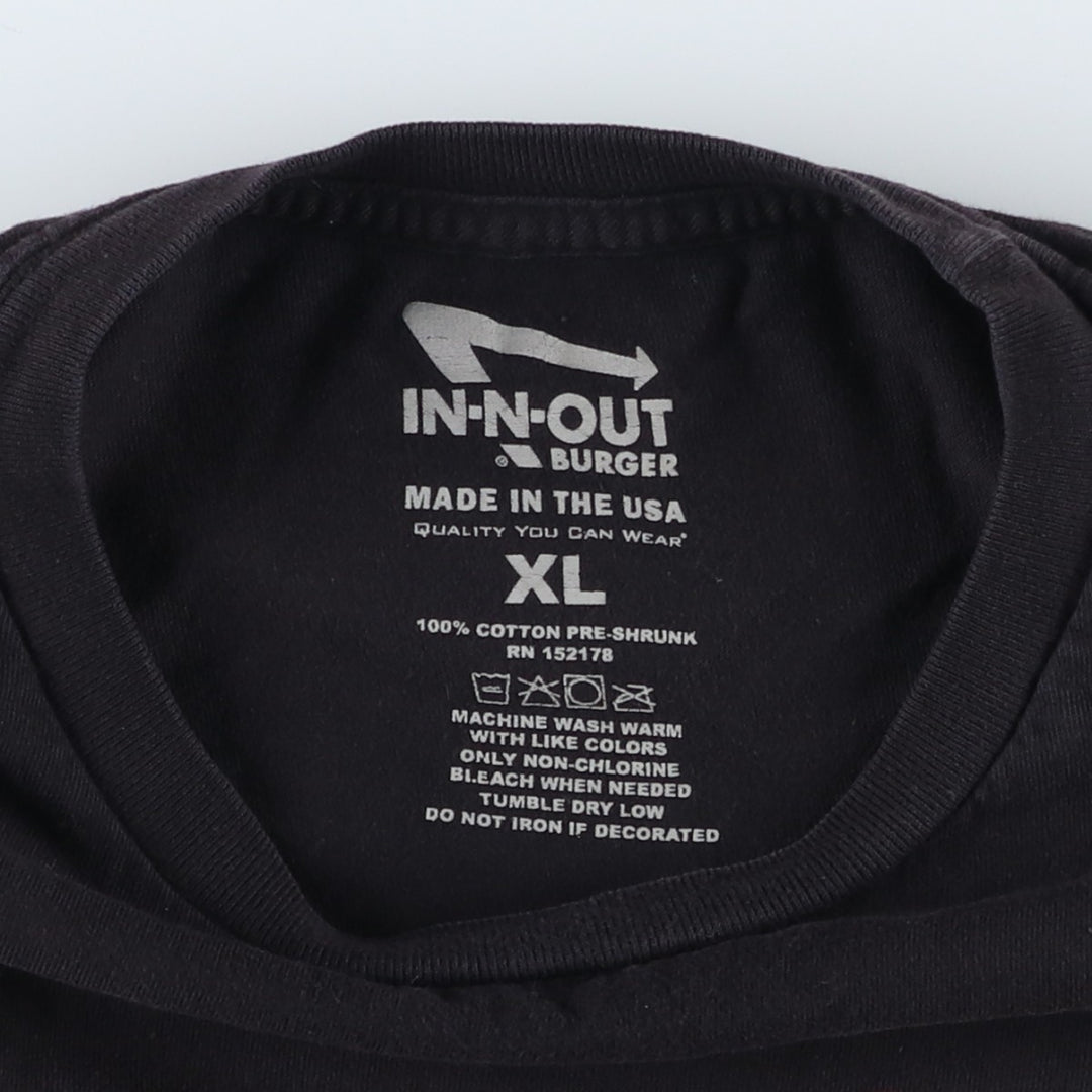 IN-N-OUT BURGER In-N-Out Burger Advertising T-shirt Made in USA Men's XL size cotton black type Vintage Second Hand