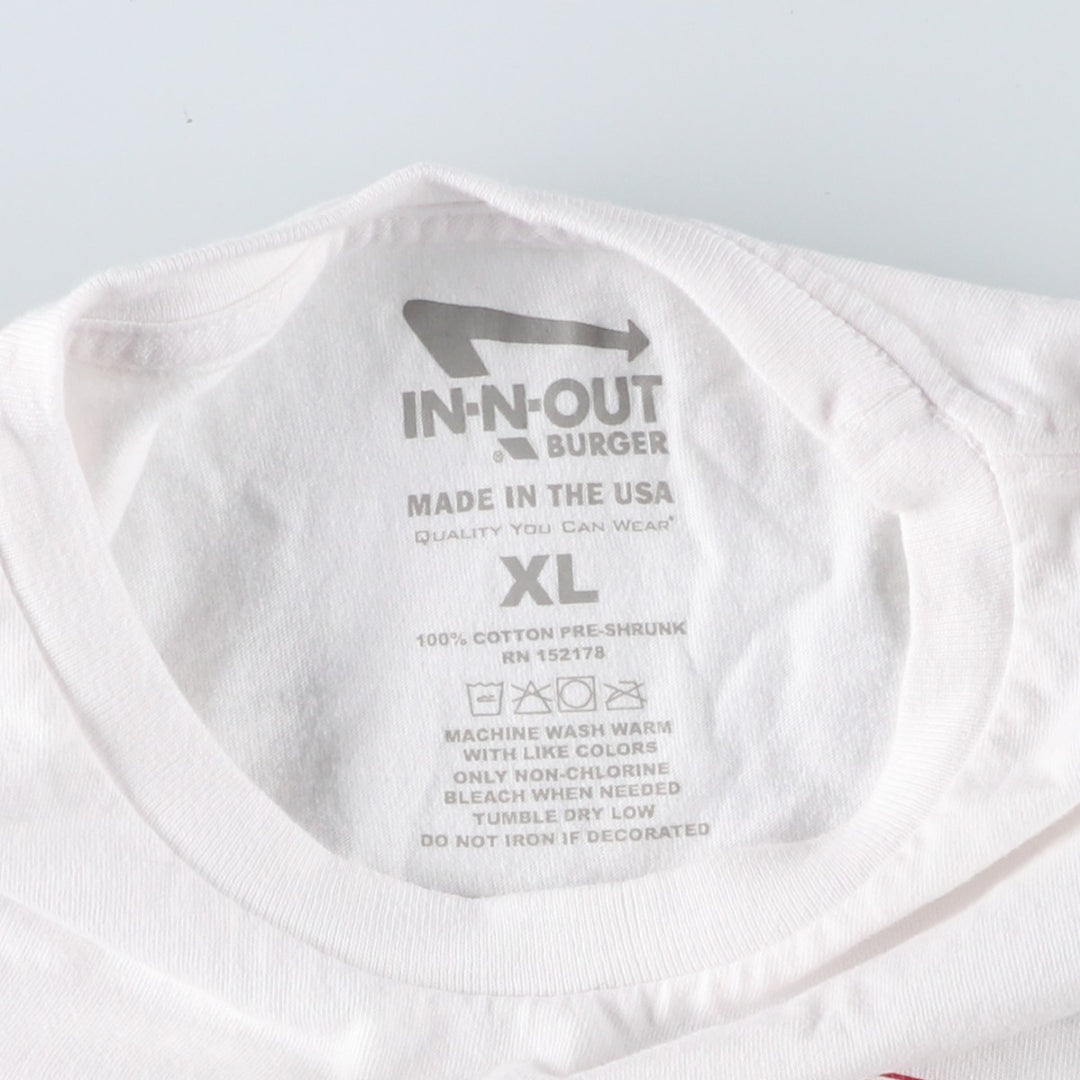 IN-N-OUT BURGER In-N-Out Burger Advertising T-shirt Made in USA Men's XL size cotton white type Vintage Second Hand