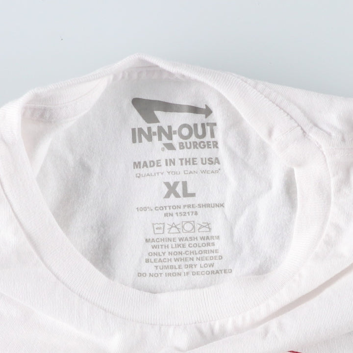 IN-N-OUT BURGER In-N-Out Burger Advertising T-shirt Made in USA Men's XL size cotton white type Vintage Second Hand