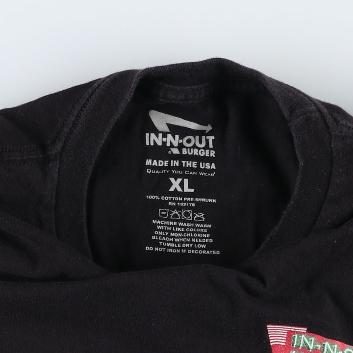 IN-N-OUT BURGER In-N-Out Burger Advertising T-shirt Made in USA Men's XL size cotton black type Vintage Second Hand