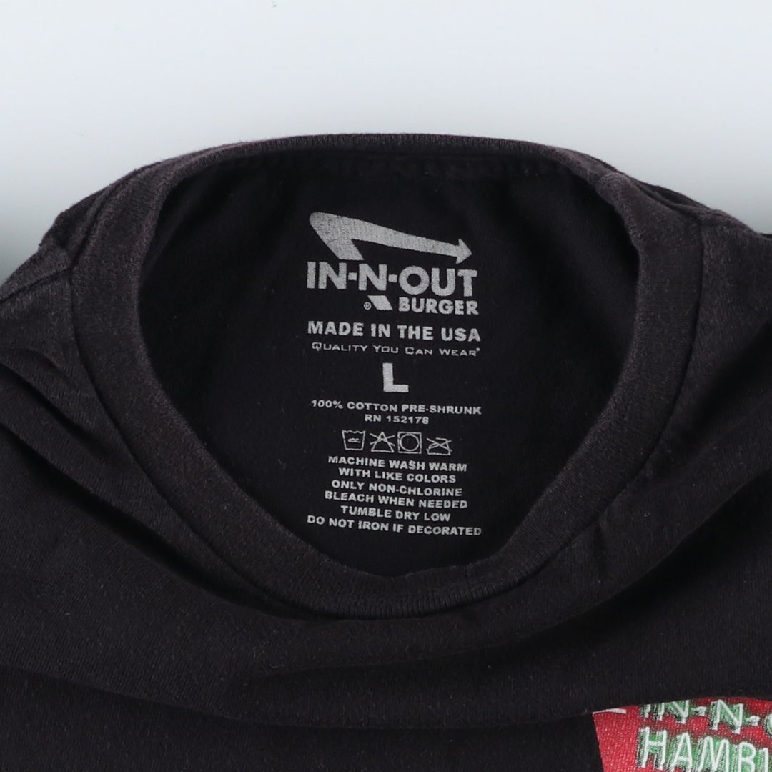 IN-N-OUT BURGER In-N-Out Burger Advertising T-shirt Made in USA Men's L size cotton black type Vintage Second Hand