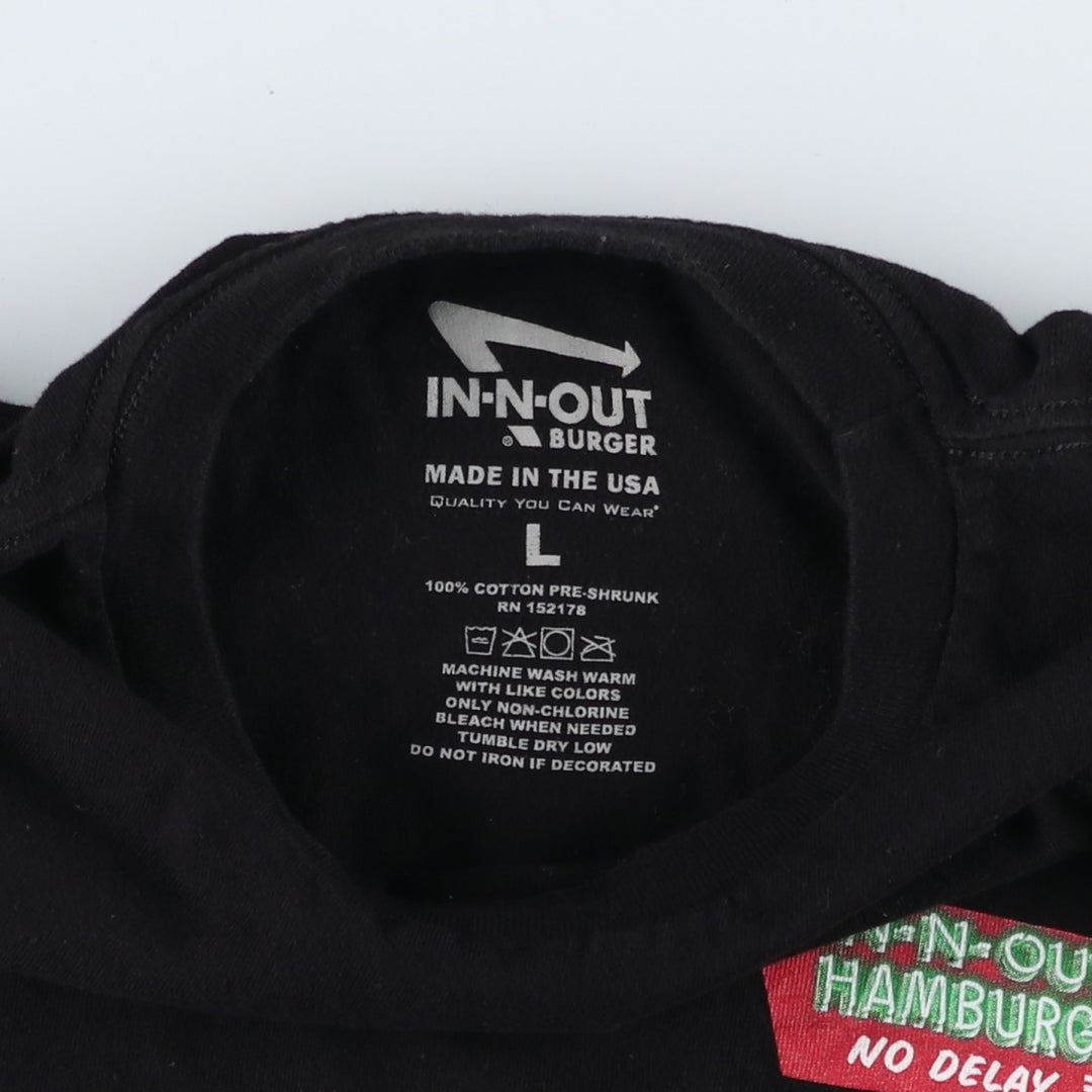 IN-N-OUT BURGER In-N-Out Burger Advertising T-shirt Made in USA Men's L size cotton black type Vintage Second Hand