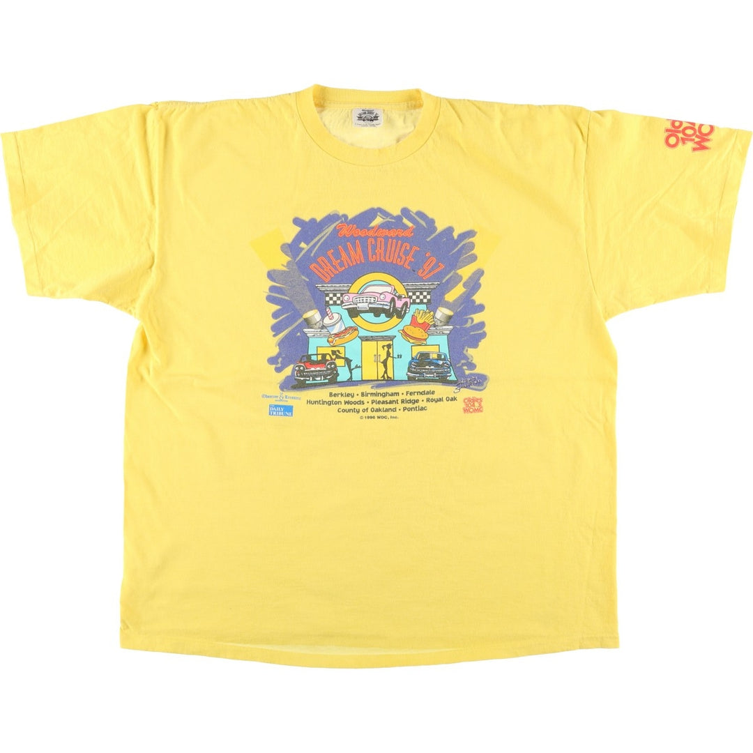 90'S Woodward Dream Cruise '97 Advertising T-Shirt, Made in USA, Men's XXL equivalent, Vintage cotton yellow type Vintage Second Hand