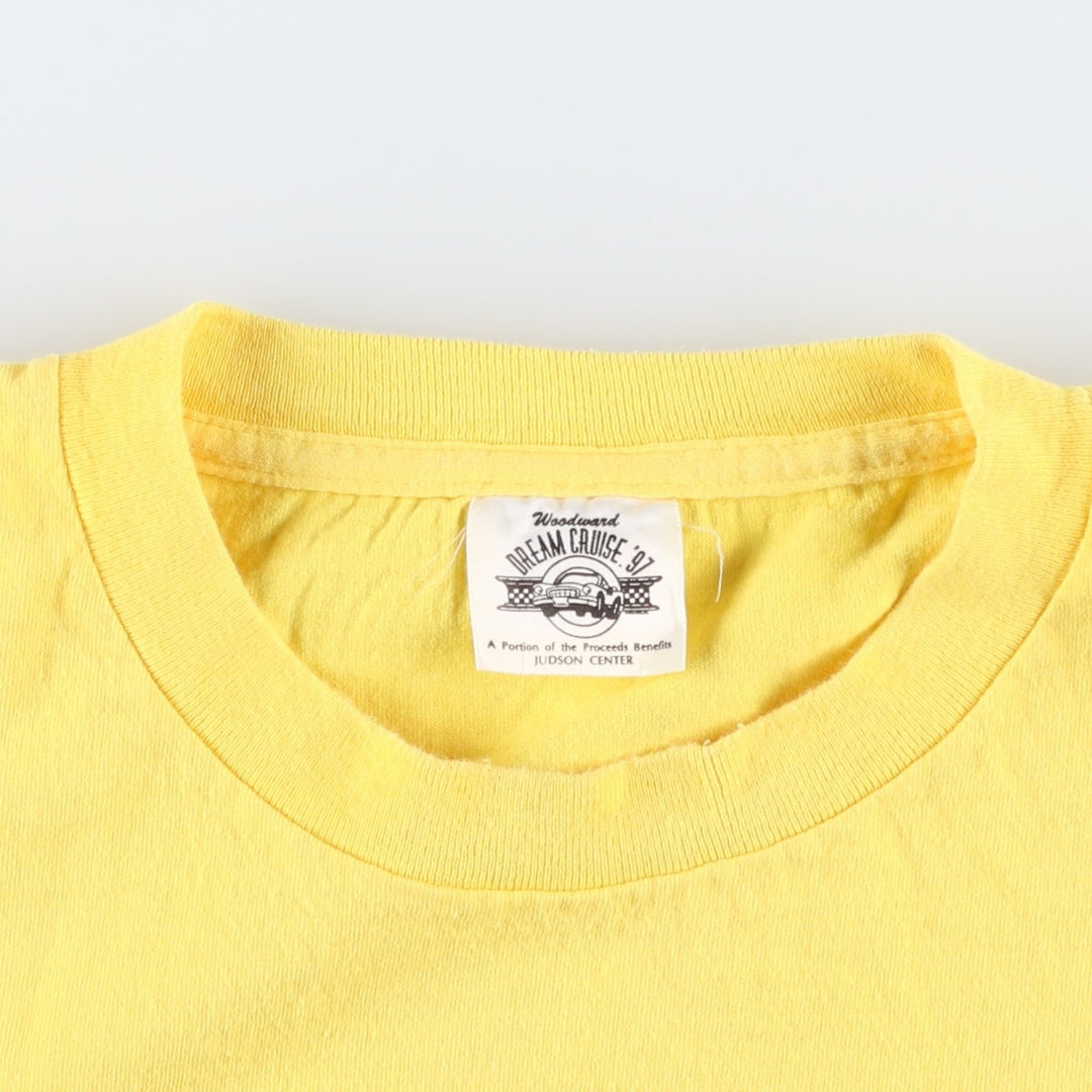 90'S Woodward Dream Cruise '97 Advertising T-Shirt, Made in USA, Men's XXL equivalent, Vintage cotton yellow type Vintage Second Hand