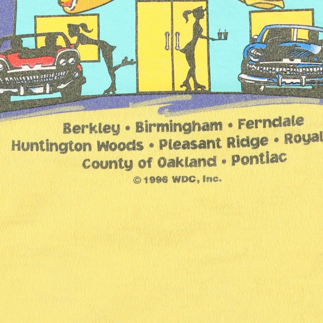 90'S Woodward Dream Cruise '97 Advertising T-Shirt, Made in USA, Men's XXL equivalent, Vintage cotton yellow type Vintage Second Hand