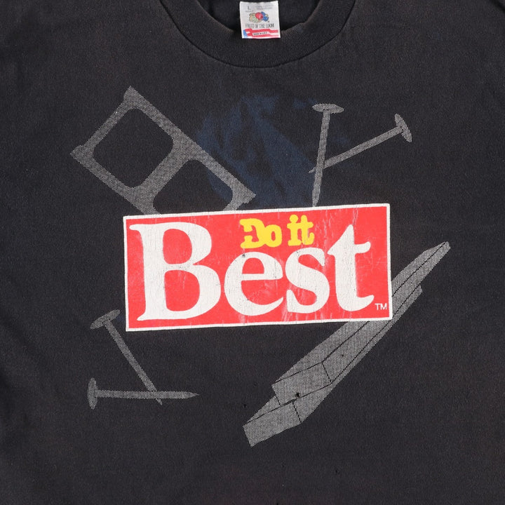 90'S Fruit of the Loom DO IT BEST advertising T-shirt, Made in USA, Men's size L equivalent, Vintage cotton black type Vintage Second Hand